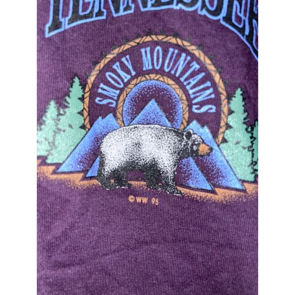 Vintage Smoky Mountains Shirt Bear Tee Purple USA Made Jerzees VTG 1995 Large - Picture 4 of 8